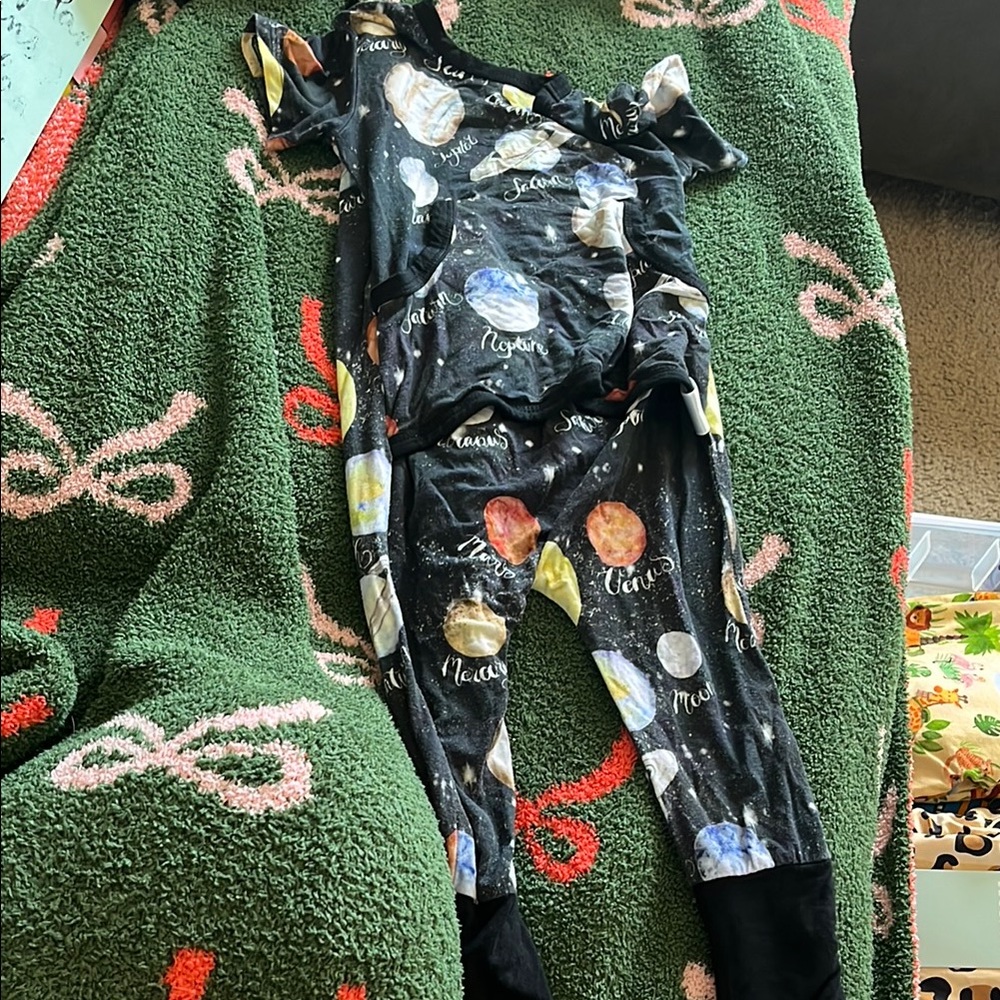 B37 Ready Set Romper Brand Bamboo Romper SS— Planet Print, see pics